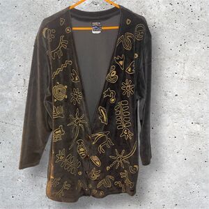 Susan Costello Art To Wear Cardigan Lagenlook L VTG USA Wearable Art Of Life